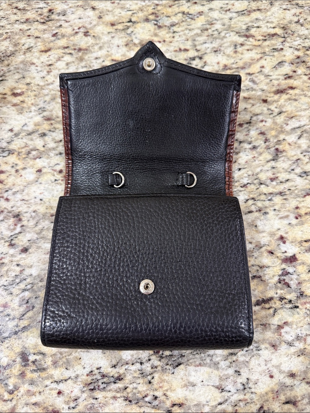 Brighton Leather Organizer Wallet Brown Croc Embossed Black Pebbled Heart Wallet - Picture 6 of 10